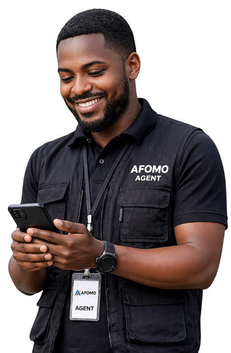 Smiling male agent holding a phone