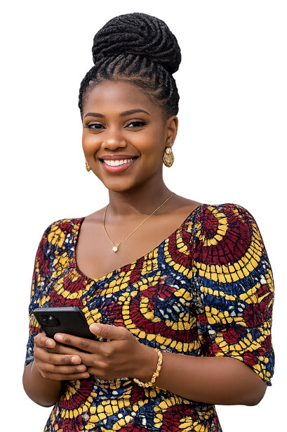 Smiling female merchant holding a phone